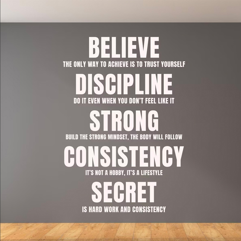 Home Gym Quotes - Believe, Discipline Motivational Quote Fitness Wall