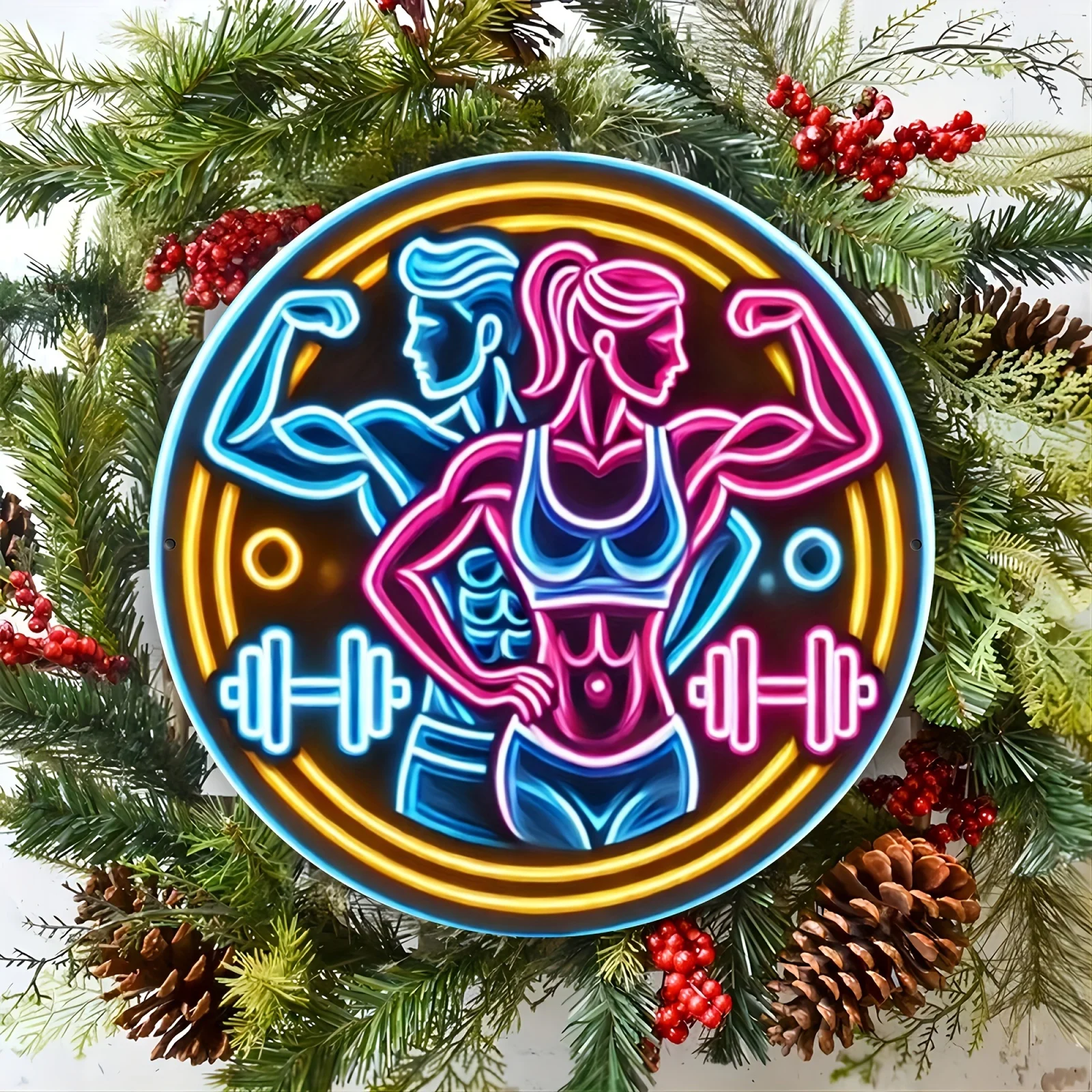 2D Metal Sign Fitness Gym Neon - Home Gym Dumbbell Workout ulasan dan harga