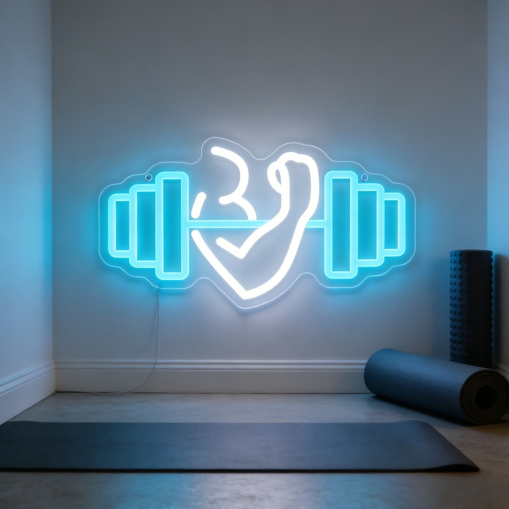 Bicep Dumbbell Neon Sign LED W - Home Gym Dumbbell Workout ulasan dan harga