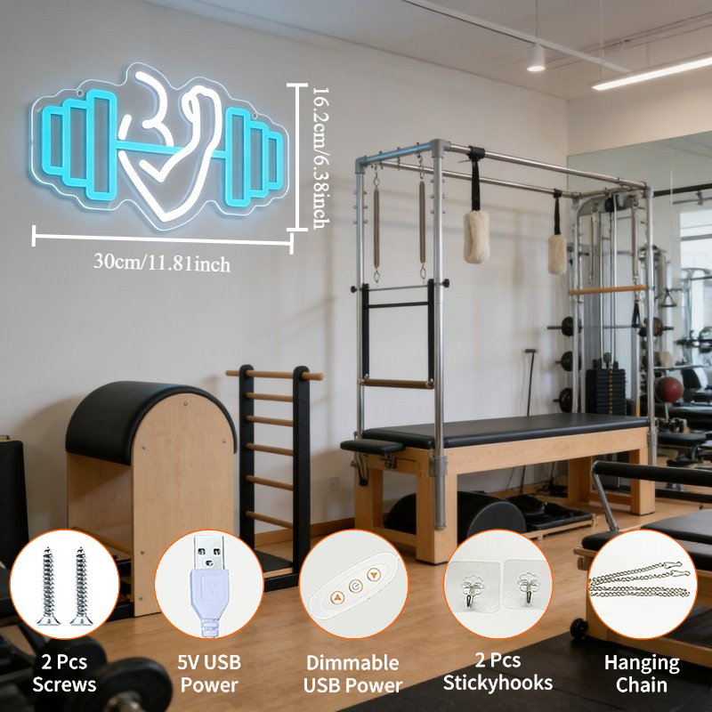 Bicep Dumbbell Neon Sign LED W - Home Gym Dumbbell Workout ulasan dan harga