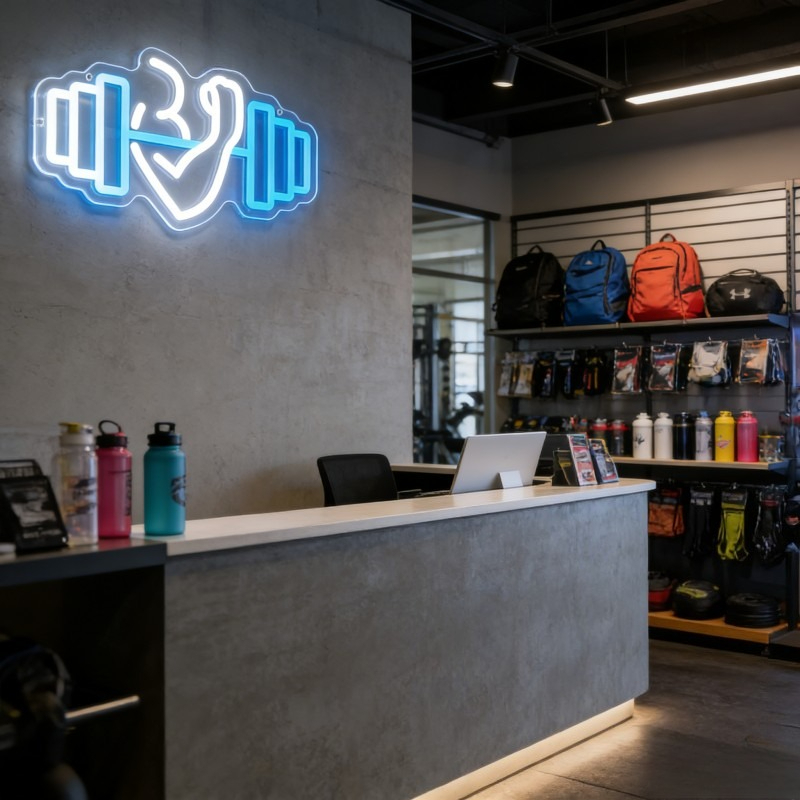 Bicep Dumbbell Neon Sign LED W - Home Gym Dumbbell Workout ulasan dan harga